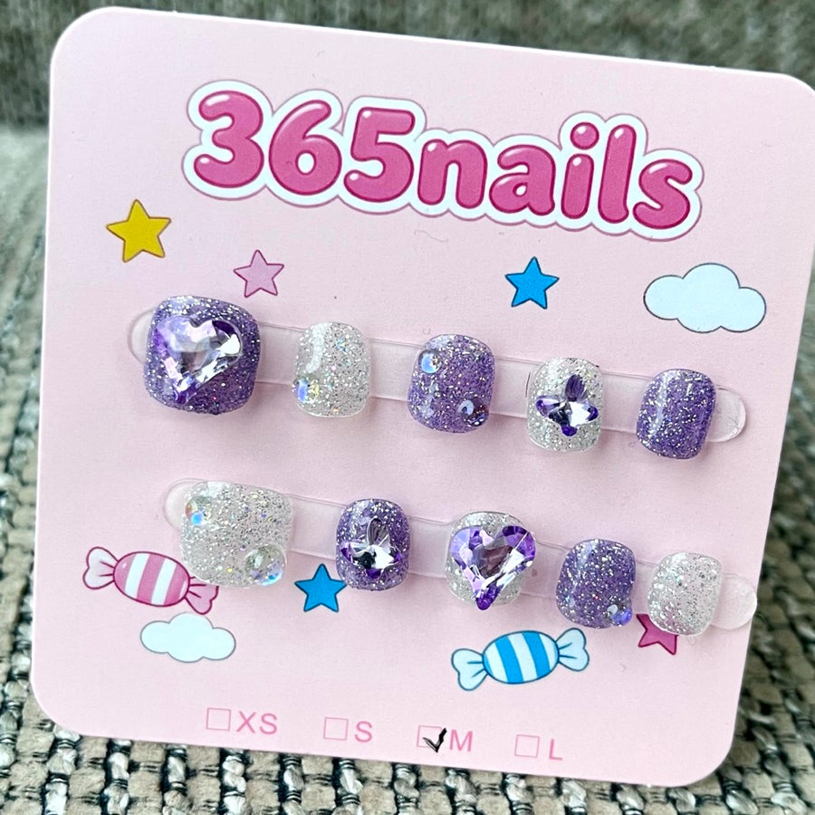 365nails: "Galactic Dreams" – 3D Crystal & Glitter Handmade Short Square Nails