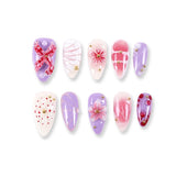 365Nails Lavender & Milky White Mix with Pink Gradient, 3D Florals, and Gold Beads Press-On Nails