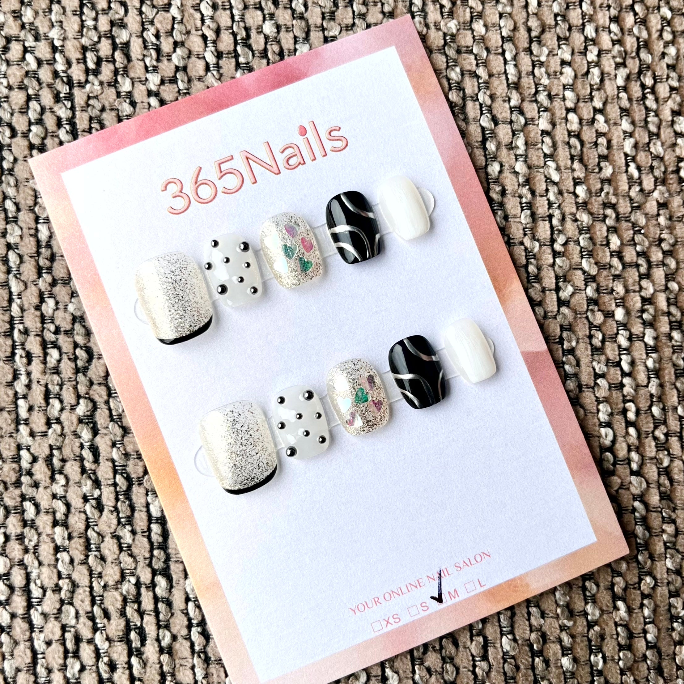365nails: "Midnight Soirée" – Mixed Media Glitter Handmade Short Square Nails