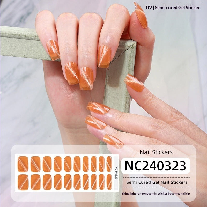 Semi-Cured Gel Nail Strips Sparkle Cat Eye Magnetic Glossy Design (MOQ=3)