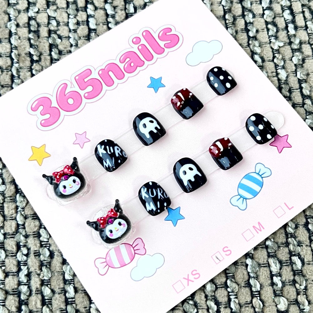 365nails: "Kuromi's Ghostly Night" – 3D Character Handmade Short Nails