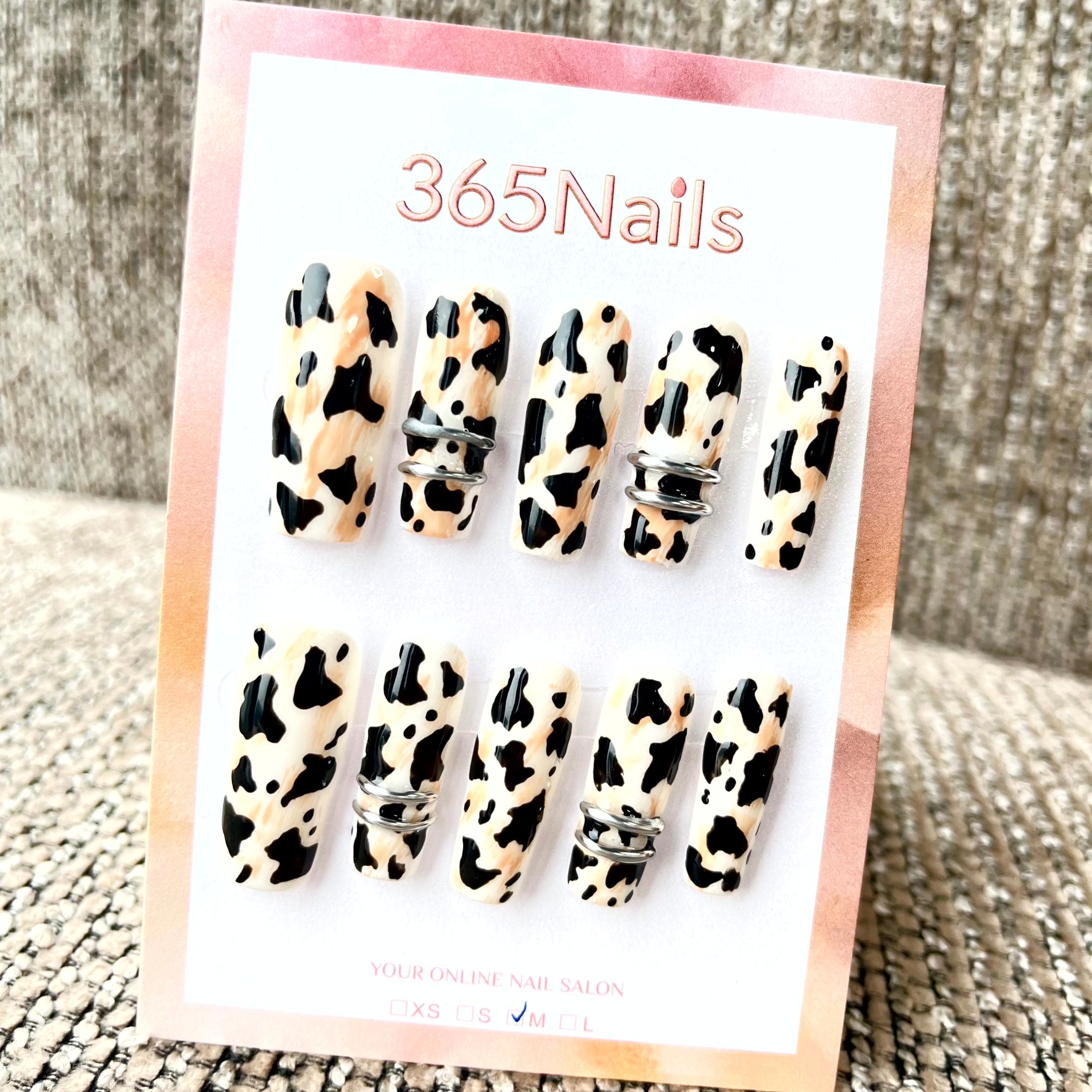 Edgy Cow Print: "Cow Print Double Ring" – Long Coffin Press-on Nails