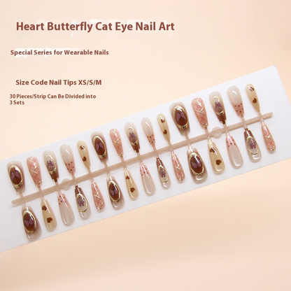 Nail Tips  prefabricated nail three-dimensional plaid butterfly love cat eye French polka dot versatile ballet nail piece ｜365nails