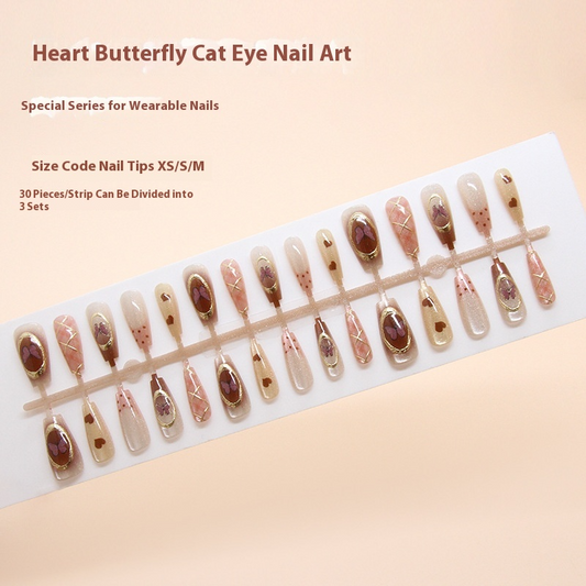 Nail Tips  prefabricated nail three-dimensional plaid butterfly love cat eye French polka dot versatile ballet nail piece ｜365nails