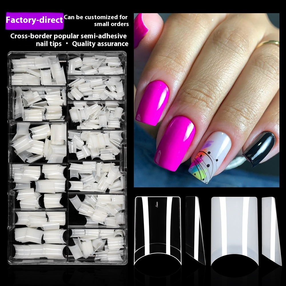 Nail Tips Transparent nail piece semi-sticker, light sticker, square nail 504 pieces, boxed, seamless and light , specially for patch-worn nail pieces