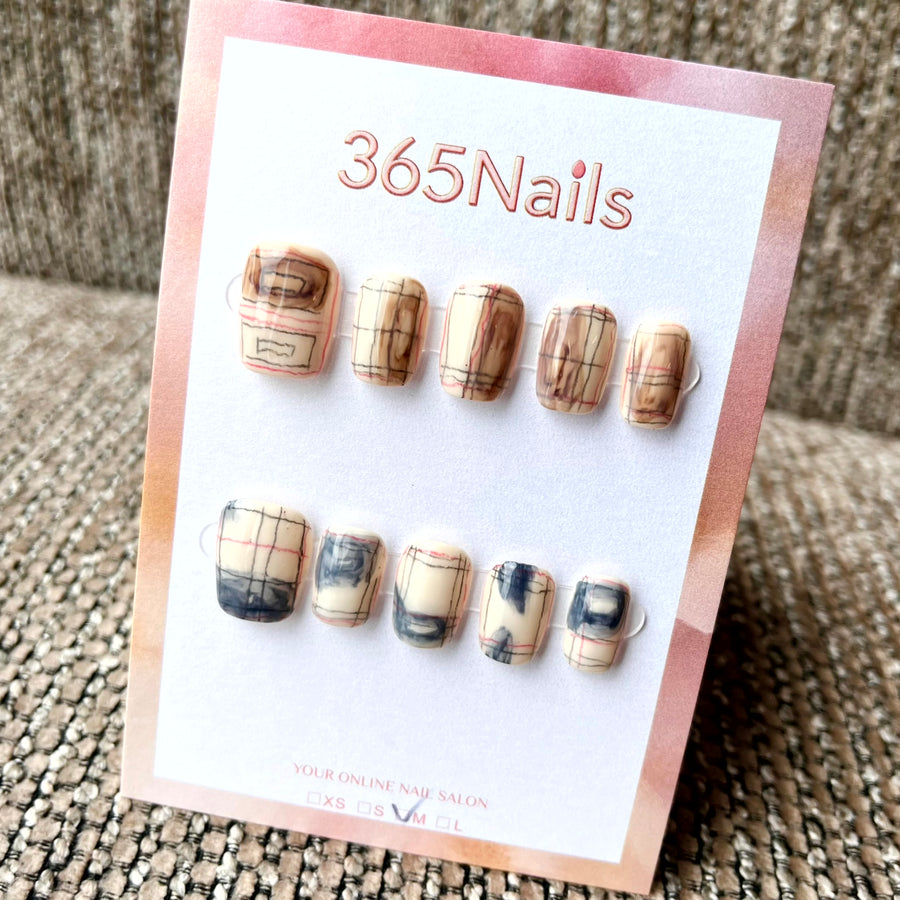 365nails: "Tartan Vogue" – Mixed Media Plaid Handmade Short Square Nails