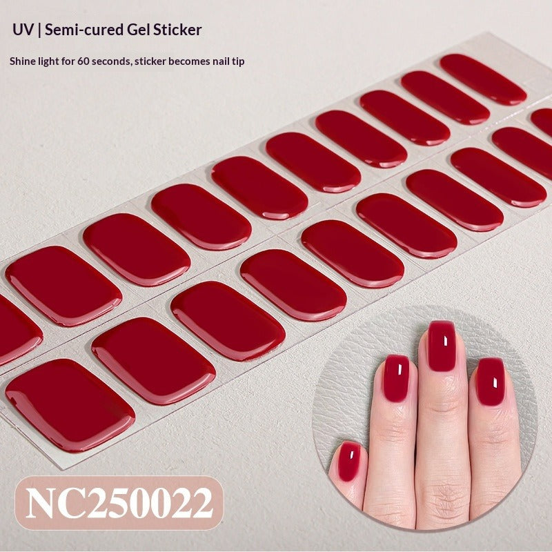 Semi-Cured Gel Nail Strips Solid Color Glossy Minimal Design (MOQ=3)