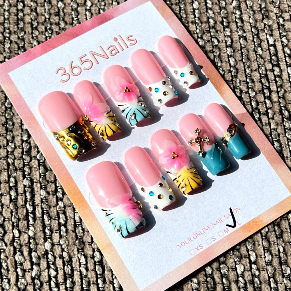 365nails: "Candy Kaleidoscope" – Mixed Media Eclectic Handmade Medium Almond Nails