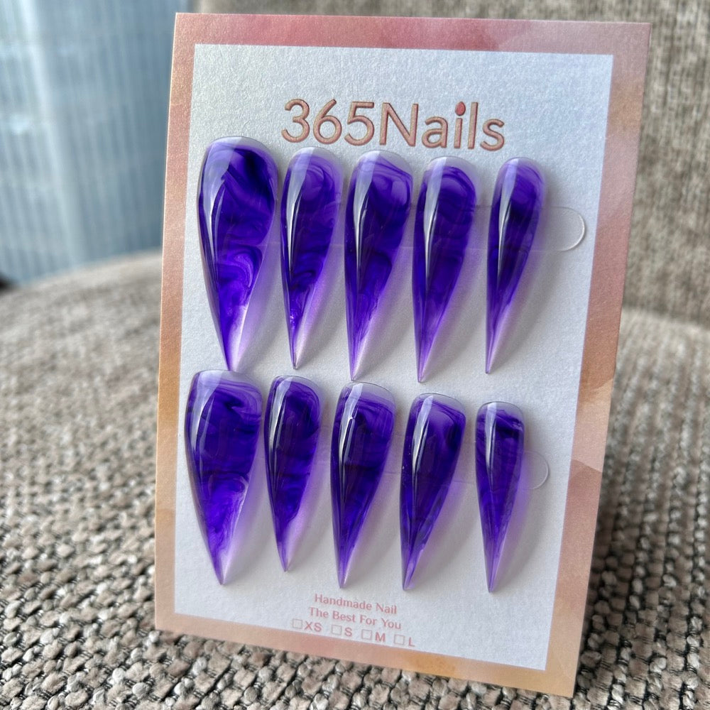 Amethyst Flow Dragon Claw Stiletto Press On Nails｜Deep Purple Marble Jelly｜365Nails Premium Handmade Dragon Series