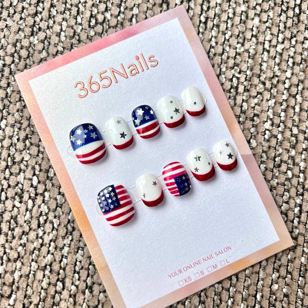 Handmade Independence Day Star Stripe Mixed Press-On (Holiday/Custom/Short Square)