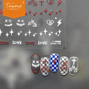 Red & White Punk Love – Edgy Symbol Nail Art Set
