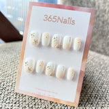 Sweet & Dopamine: "White Peach Floral" – Matte Nude Ombre, 3D White Flower & Gold Bead Short Nails