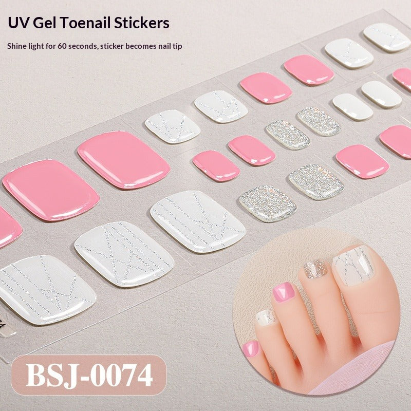 Semi-Cured Gel Nail Strips Toe Nails French Style Soft Pink Glossy Set (MOQ=3)