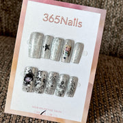 Silver Story - Silver Graphic Square Press-On Nails