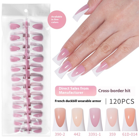 Nail Tips French Duckbill Shape Nail press on nails Piece Traceless Oil Spray Finished Product Removable False Nail Glossy Prefabricated Nude Nail Art