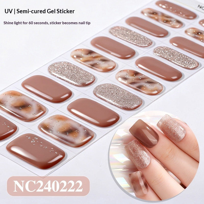 Semi-Cured Gel Nail Strips Silver Foil Leopard Glossy Design (MOQ=3)