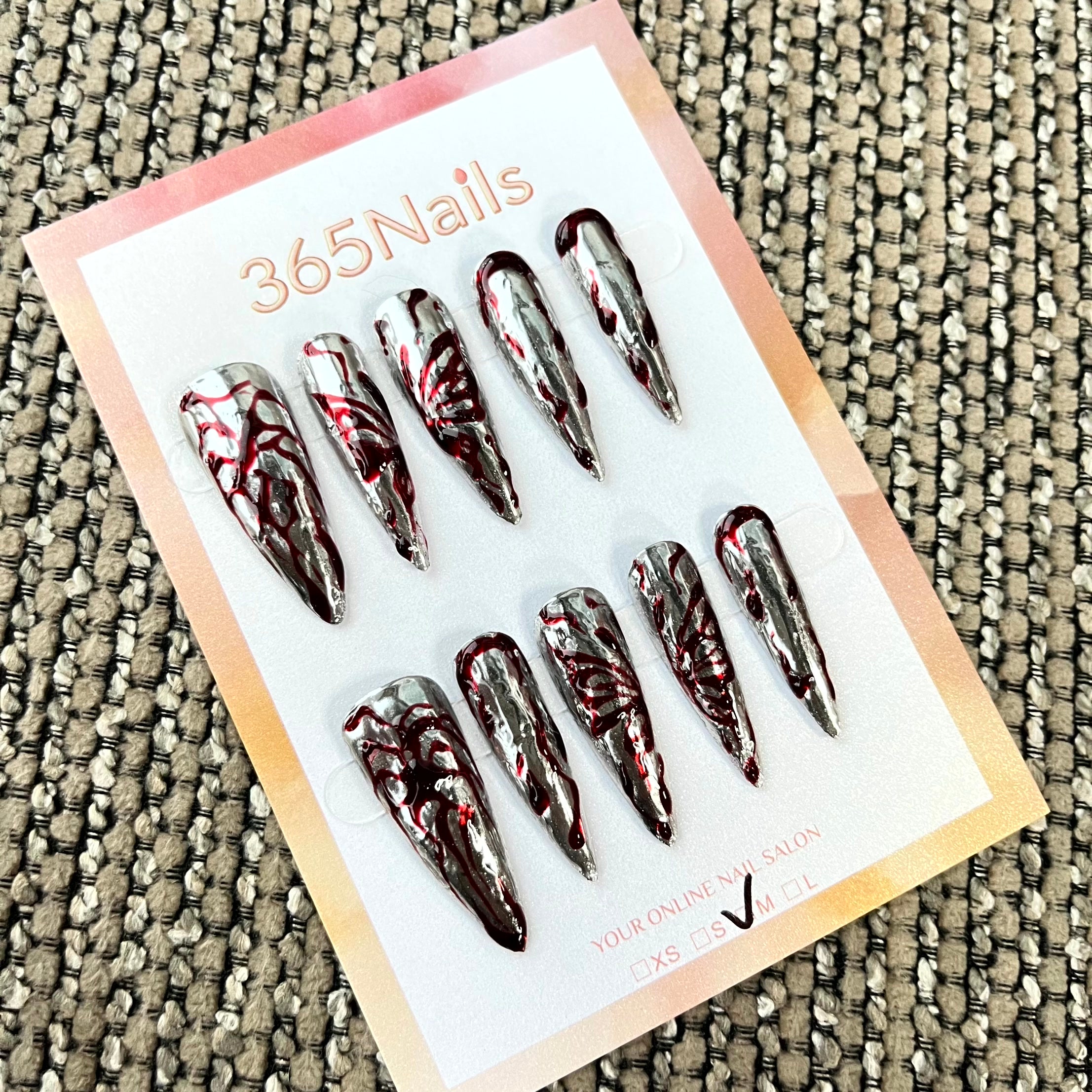 Gothic Blood: "Silver Vein" – Long Stiletto Press-on Nails
