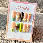 365nails: "Spring Floral Gold" – Handmade Medium Square Press-On Nails