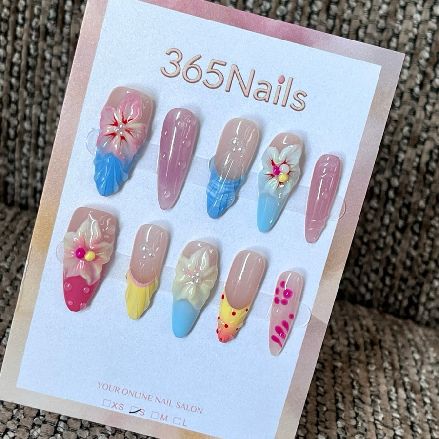 Festival Garden - Colorful 3D Floral Press-On Nails