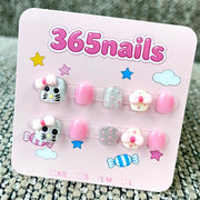 365nails: "Kitty Sparkle" – 3D Character Handmade Short Square Nails