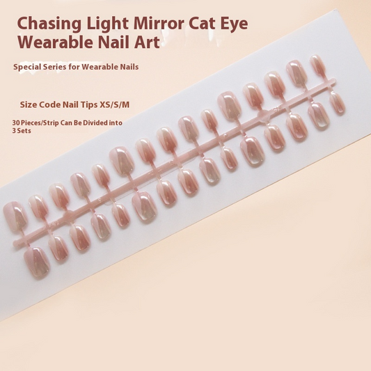 Pontas de unha pré-fabricadas, unhas de pressão, rosa claro, espelho removível, luz perseguindo, olho de gato, pedaço de unha curta, remendo de unha T ｜365nails