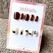 365nails: "Amber Velvet" – 손그림 호피 & 추상 수제 숏 스퀘어형 프레스온 네일