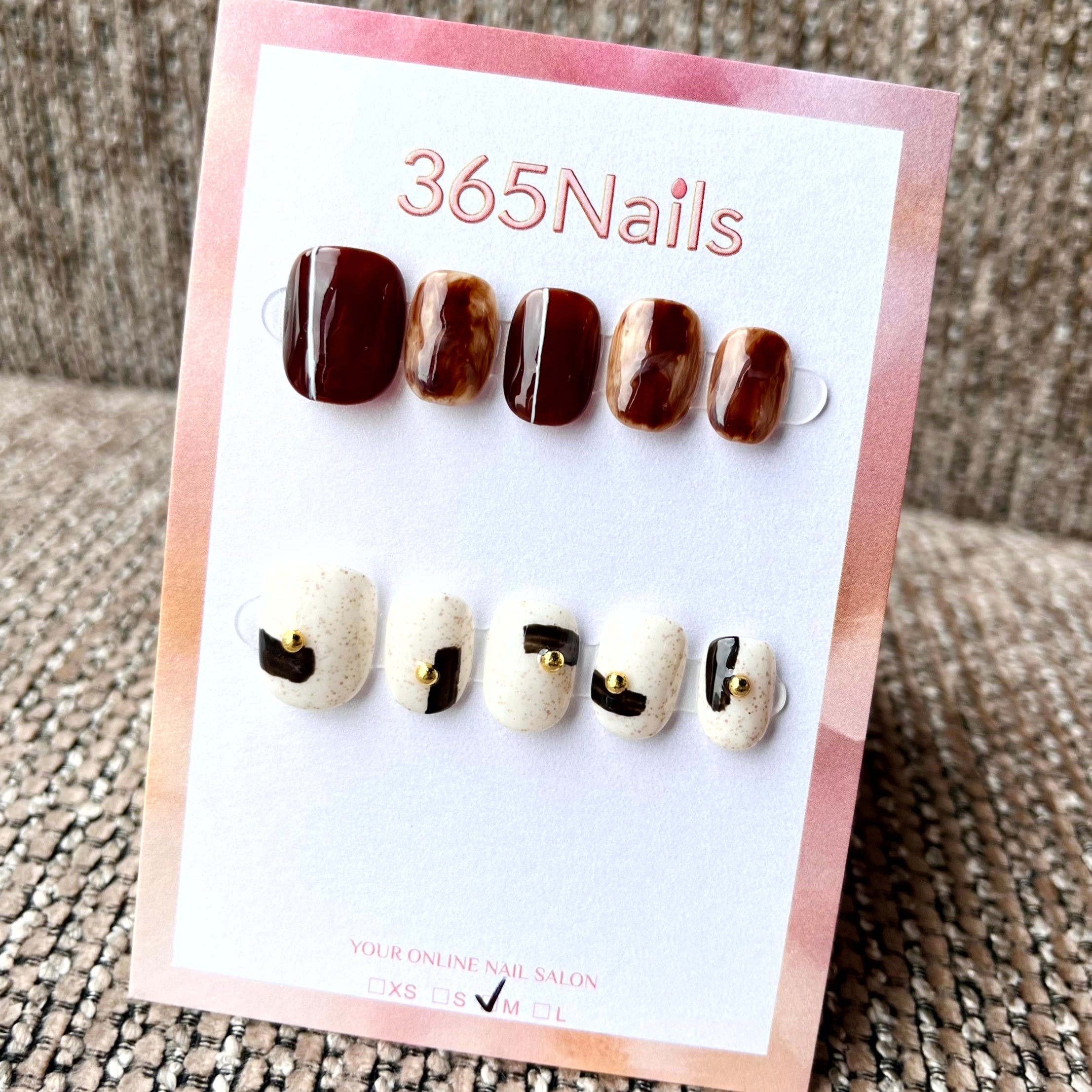 365nails: "Amber Velvet" – 손그림 호피 & 추상 수제 숏 스퀘어형 프레스온 네일