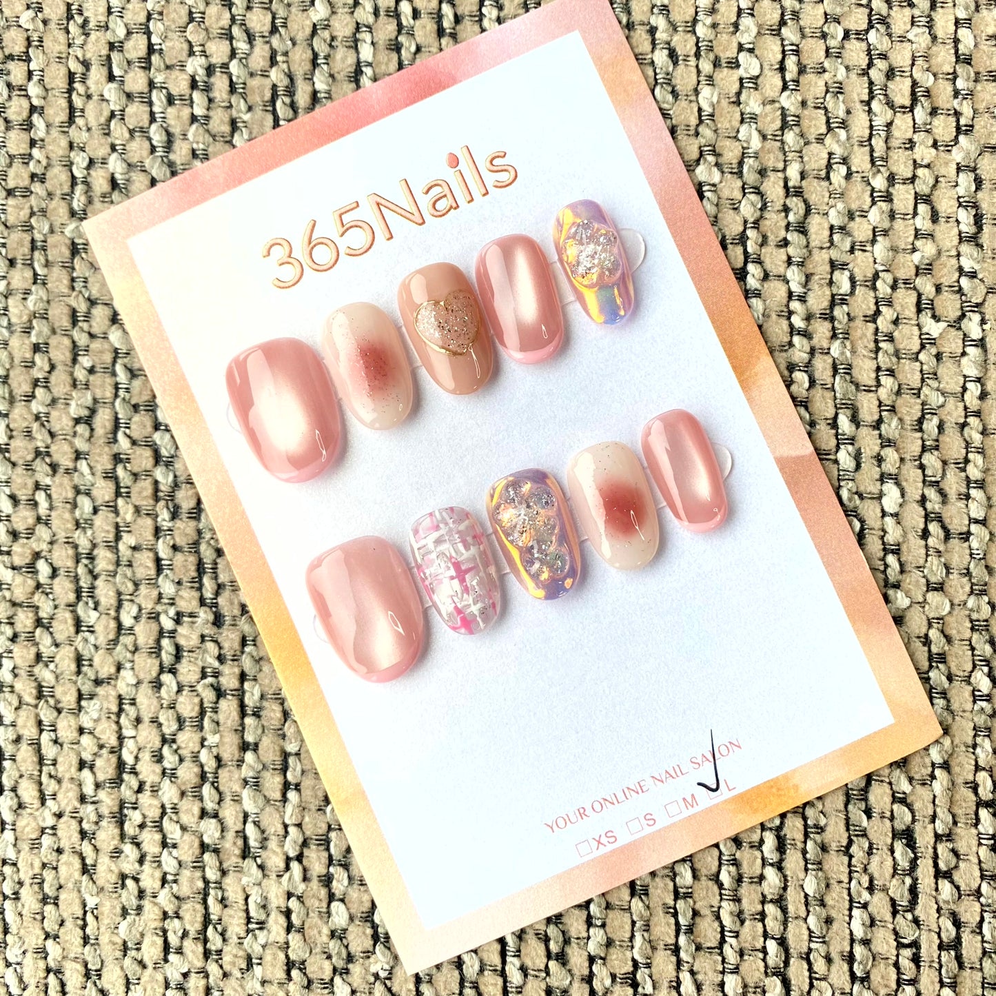 365nails: "Sweet Tweed Romance" – Blush Aura & Pink Tweed Handmade Squoval Nails