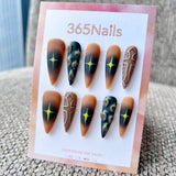 Femme Fatale: "Wasteland Relic" – Matte Brown Airbrush with Neon Starburst & 3D Alien Tentacle Texture Long Stiletto Nails