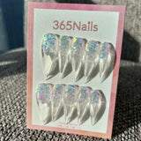 Aurora Glitter Dragon Claw Stiletto Clear Crystal Premium Handmade Dragon nail