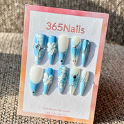 365nails: 블루 & 실버 크록 프린트 – 수제 미디엄 스틸레토형 프레스온 네일