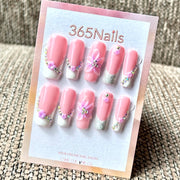 365nails: "Pink French Orchid" – Handmade Medium Square Press-On Nails