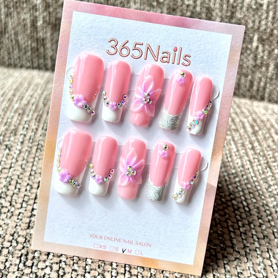 365nails: "Pink French Orchid" – Handmade Medium Square Press-On Nails