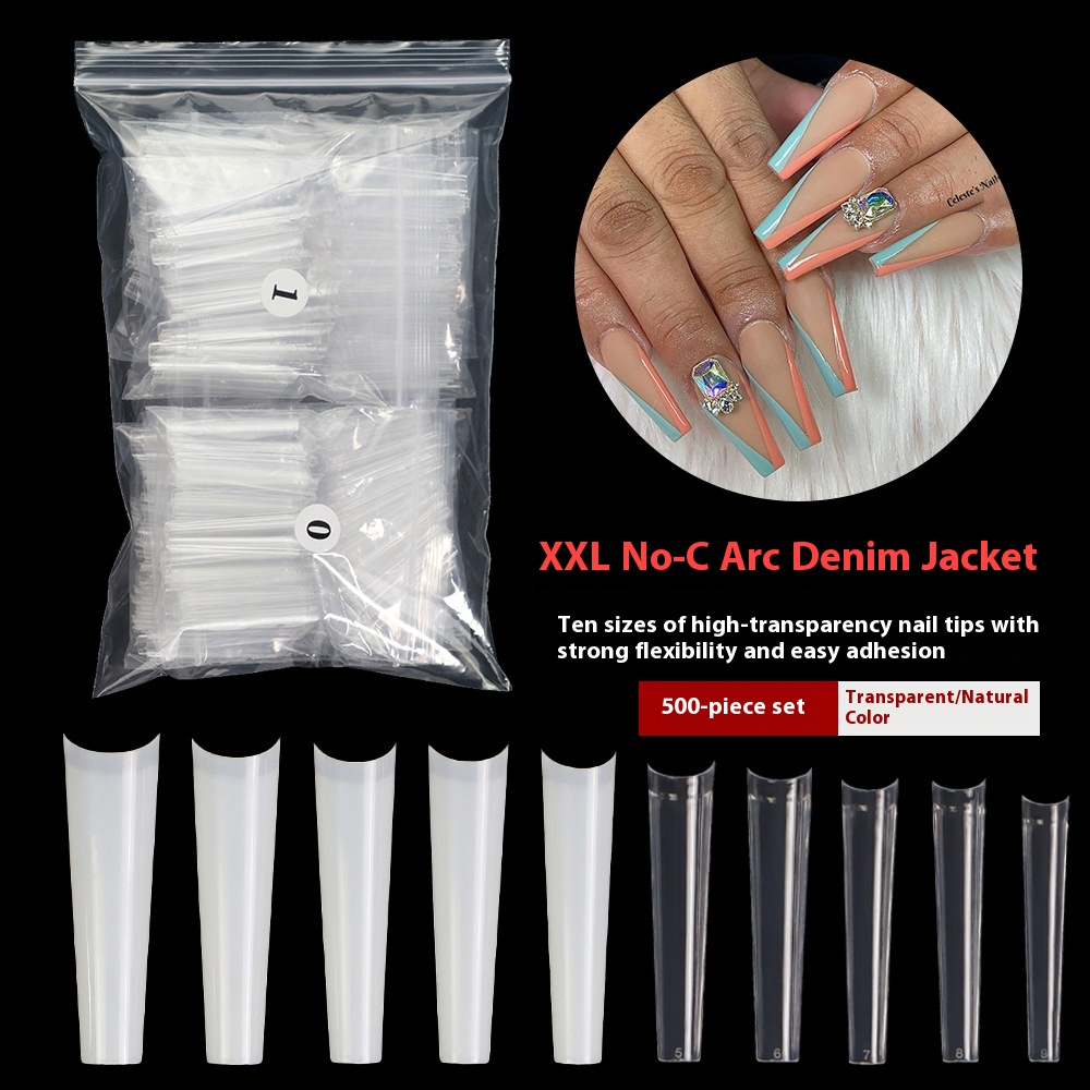 Nail Tips nail pads lengthened XXL not C denim armor 200 pcs boxed seamless transparent French semi-sticker fake nails wholesale