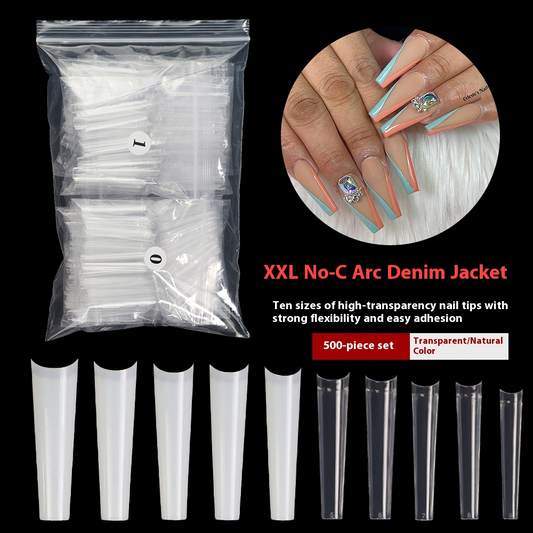Nail Tips nail pads lengthened XXL not C denim armor 200 pcs boxed seamless transparent French semi-sticker fake nails wholesale