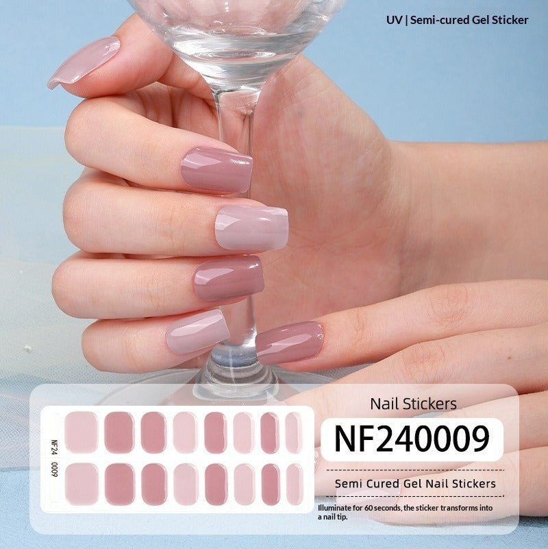 Semi-Cured Gel Nail Strips Solid Glitter Korean Japanese Minimal Design (MOQ=3)