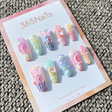 Sweet & Dopamine: "Rainbow Sugar Dream" – Pastel Gradient, Sugar Glitter Texture, 3D Clouds, Aurora Butterfly & Moon Press-on Nails