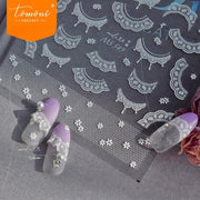 White Lace Collar Nail Stickers – 5D Embossed Vintage Lace Set