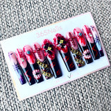 365nails: "Gothic Doll" – 3D Flower & Chain Handmade Long Coffin Nails