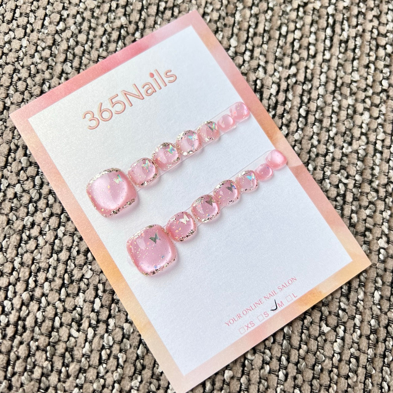 365nails: 桃粉配蝶舞 – 手工製足部穿戴甲