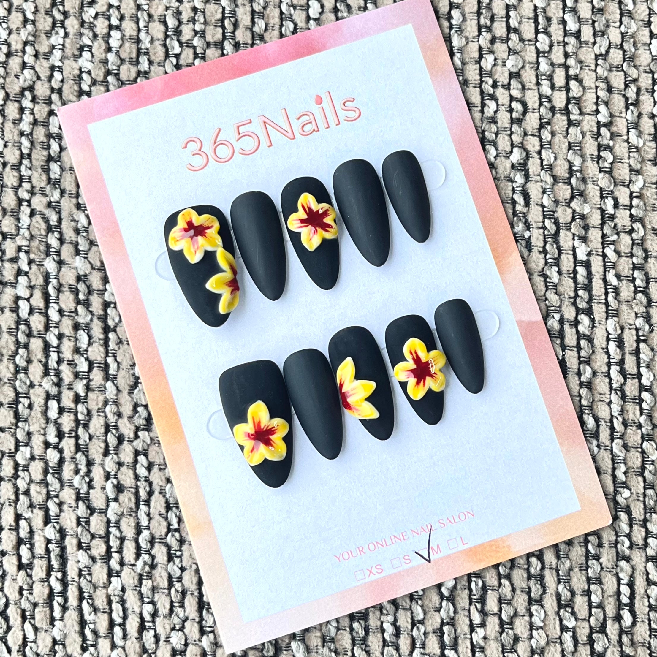 365nails: "Midnight Bloom" – 3D Floral Handmade Stiletto Nails