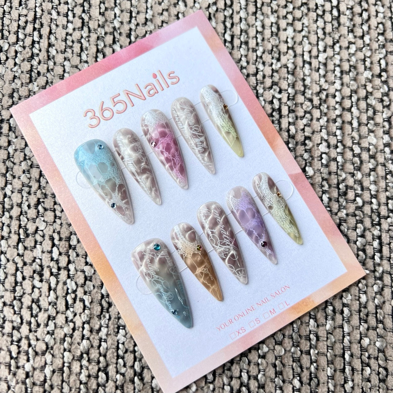 Cosmic Fatale: "Pastel Lace Watercolor" – Long Sharp Stiletto Handmade Press On Nails