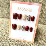 365nails: "Cozy Winter Tweed" – Burgundy & 3D Cable Knit Sweater Handmade Squoval Nails