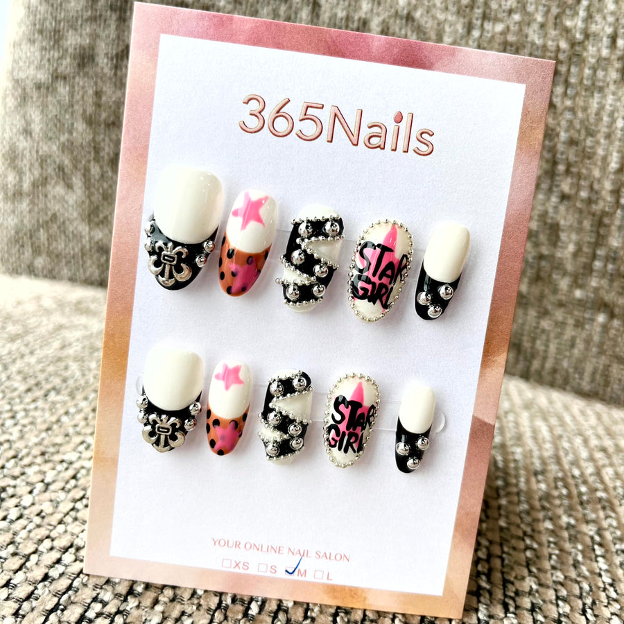 Y2K Star Girl: "Star Girl Leopard" – Long Coffin Press-on Nails