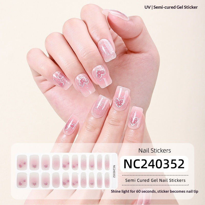 Semi-Cured Gel Nail Strips Soft Pink Gradient Glossy Natural Everyday Wear Set (MOQ=3)