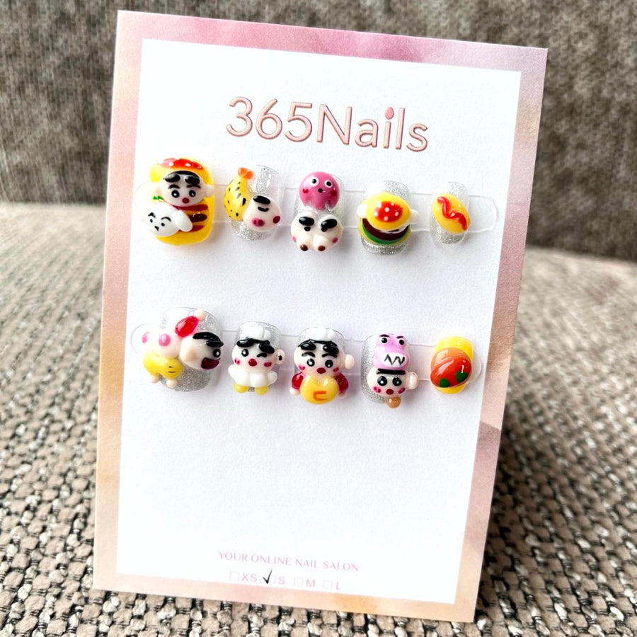 365nails: "Burger Buddies" – 3D Cartoon Food Short Square Nails