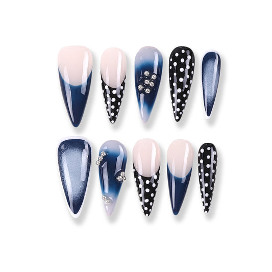 365Nails Midnight Polka Ombré Stiletto Tips