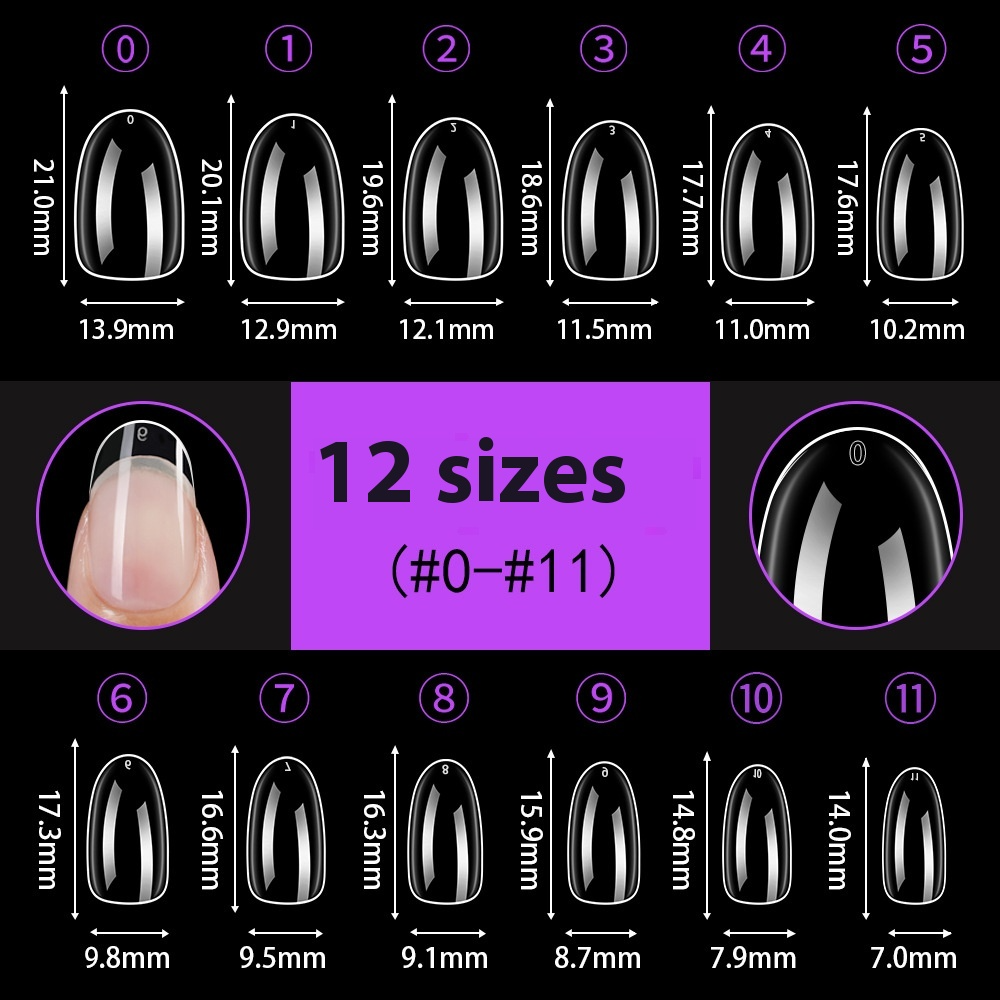Nail Tips Transparent Oval Press-On Nail Tips, Ultra-Thin Short Round Non-Marking Fake Nails Boxed (MOQ=3)