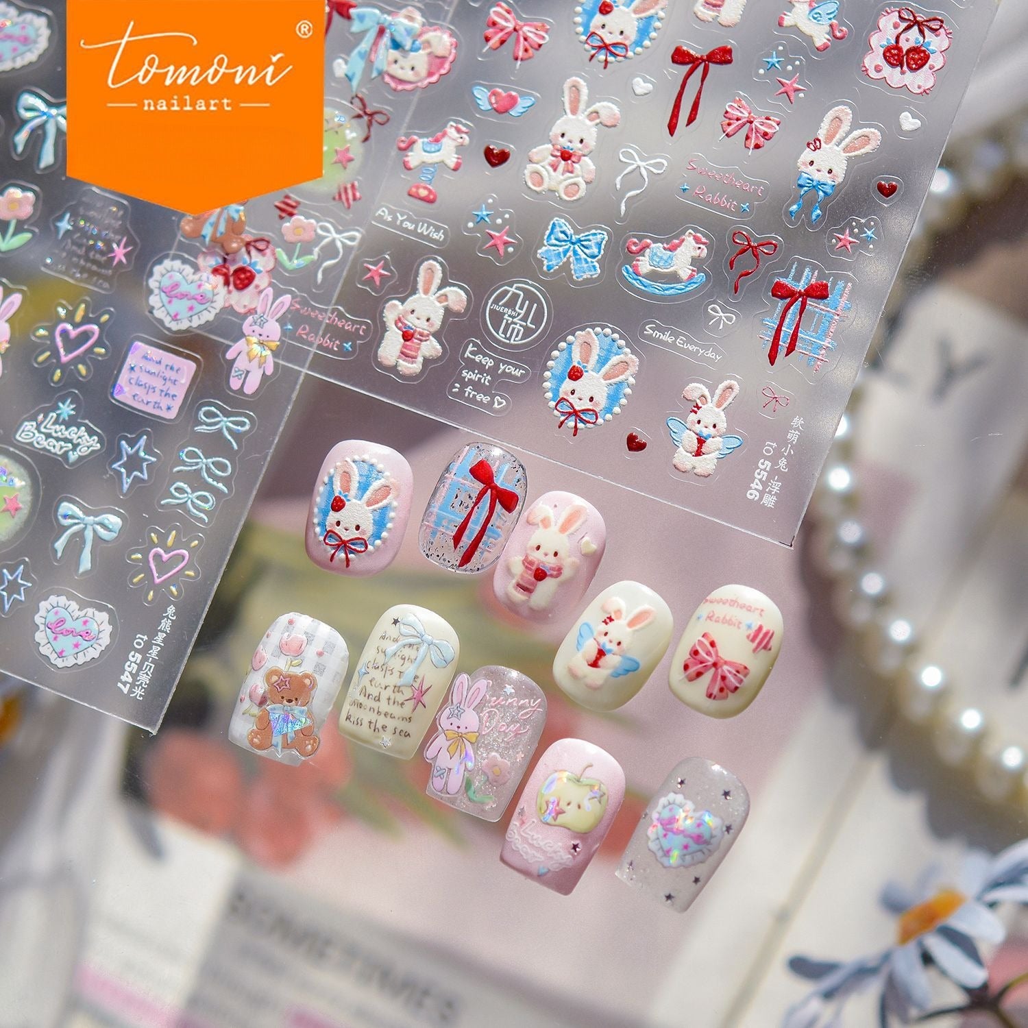 Sweet Bunny Collection: "Strawberry Bunny" – 3D Embossed Nail Sticker