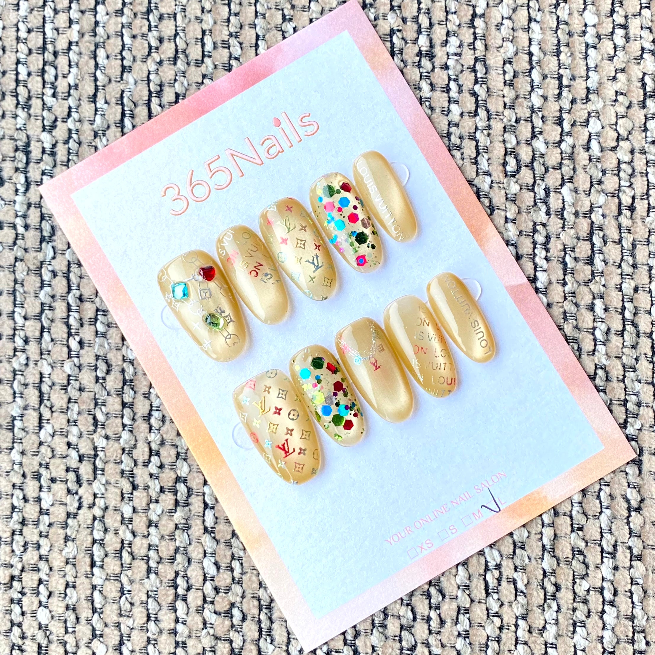 Luxury Logo 365nails: "Neon Pop Monogram" – Colorful Typography & Holographic Sequins Handmade Oval Nails